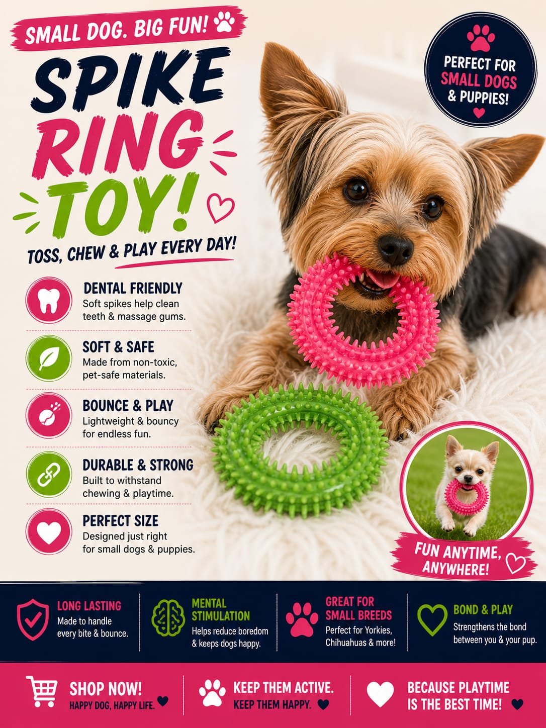 OZON Glow Spiky Ring Dog Toy